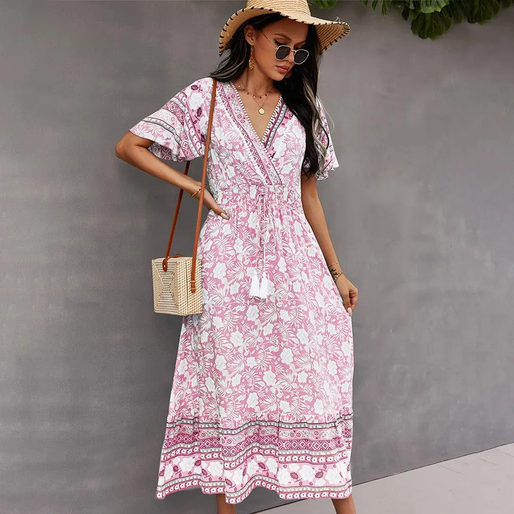 2021 Bohemian Dress Summer Women Clothing Loose V-Neck Casual Beach Sundresses Sharp Look Classic Movement