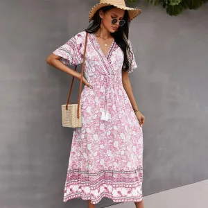 2021 Bohemian Dress Summer Women Clothing Loose V-Neck Casual Beach Sundresses Sharp Look Classic Movement