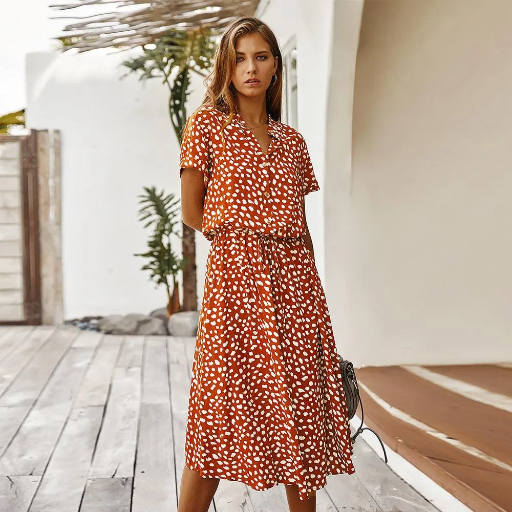 Lounge Moment Cotton-Blend Fashion Women's Summer Polka Dot Short Sleeve Dress