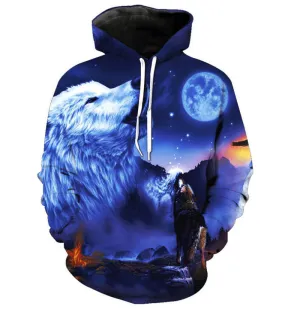 Comfortable 3D Digital Animal Print Hooded round Neck Sweatshirt