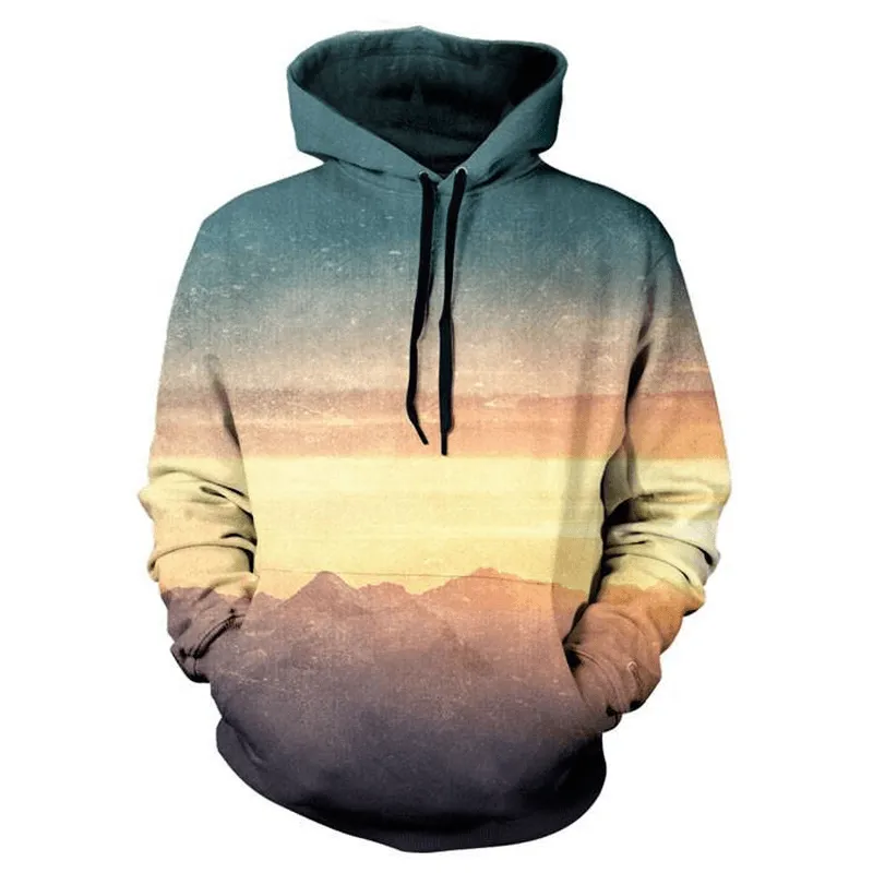 3D Digital Printing Ocean Wave Art Landscape Hoodie appropriate for autumn