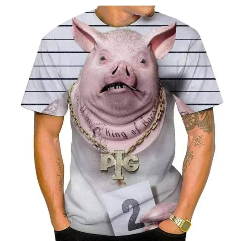 Drop Shoulder Design 3D Printing Fat Pig T-Shirt Men Funny Animal