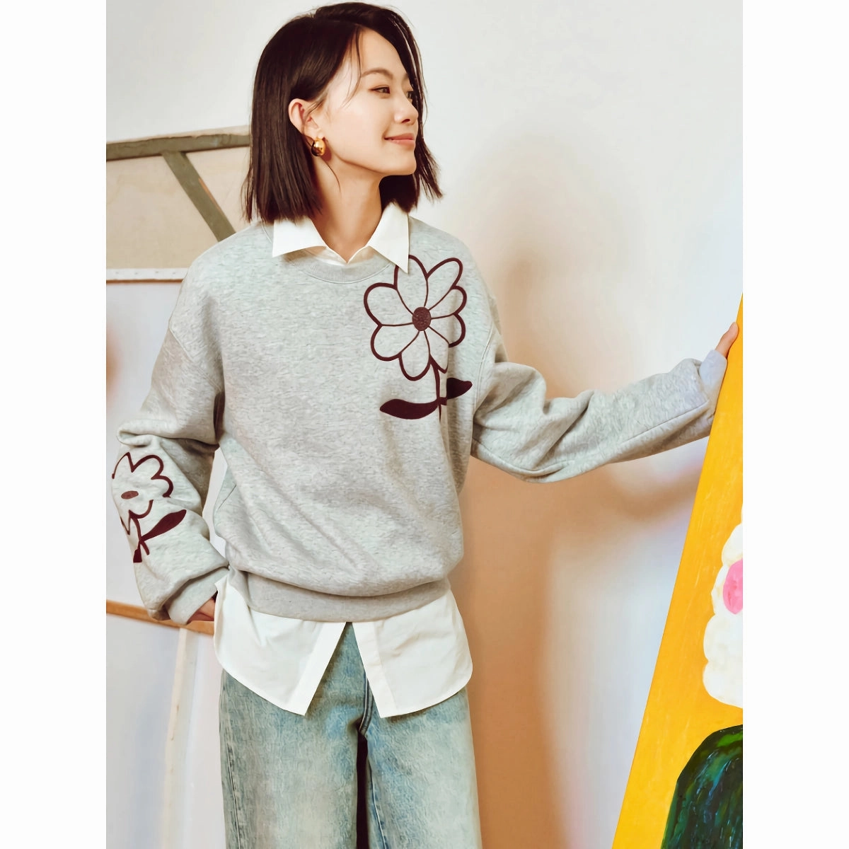 Women??s Floral Round Neck Pullover - Cozy Fleece Sweatshirt Rain Wear All Day Wear