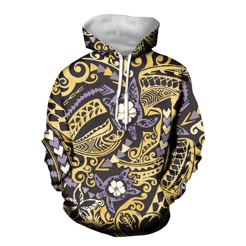 Urban Active A Low-Order Hooded Sweater Polynesian Turtle Pullover with Pocket Long-Sleeved Top to Customize the New Style