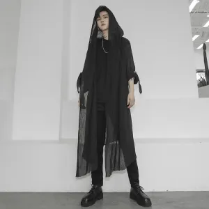 Seasonal Trend Long Hooded Crumpled Linen Shirt for Men and Women