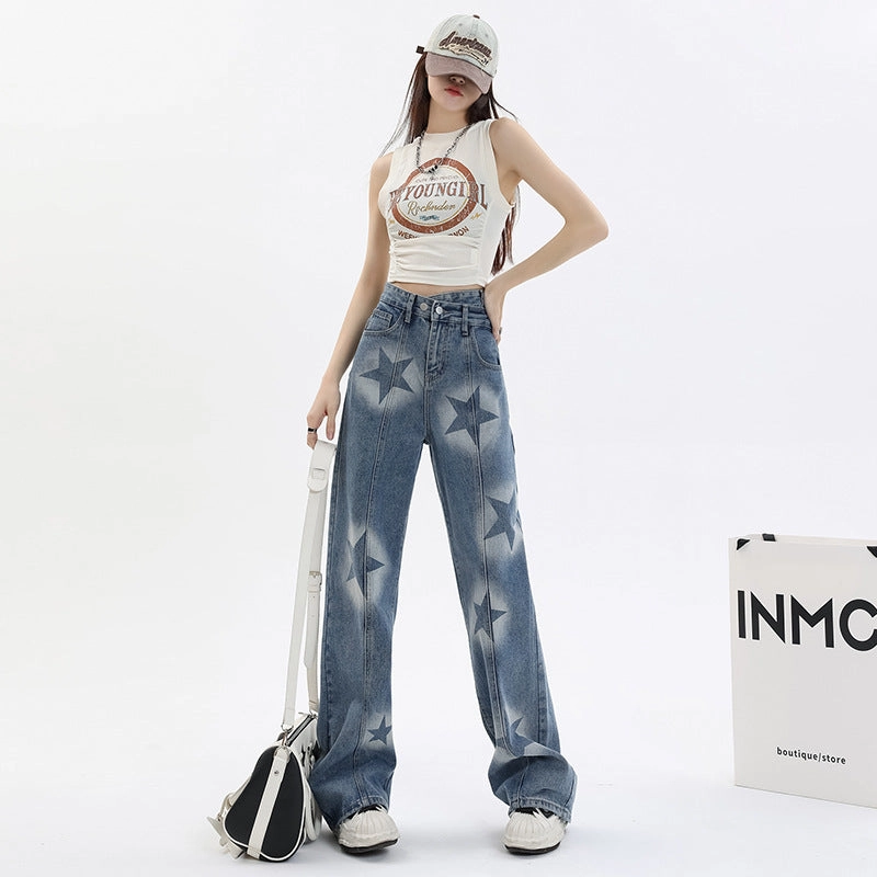 Functional Comfort Garment Dyed Technique Loose Wide Leg XINGX Vintage Print Jeans
