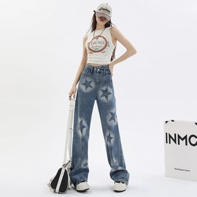 Textured Family Style Autumn Days Loose Wide Leg XINGX Vintage Print Jeans