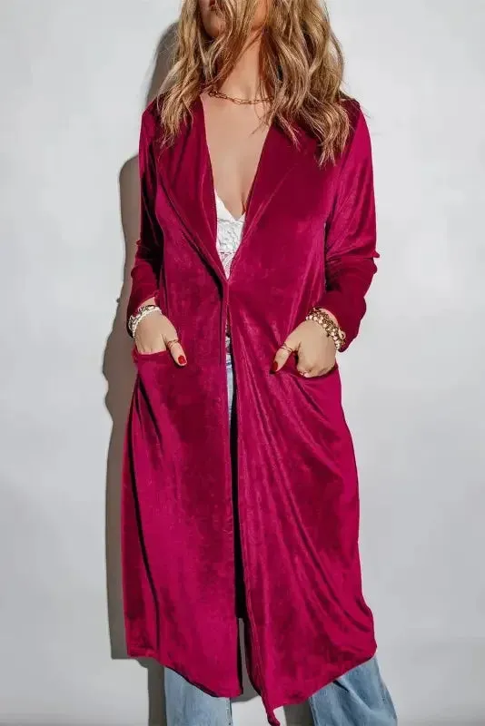 Retro Velvet Long Sleeve Pocket Coats HypoallergenicTextile SustainableBlend