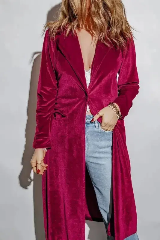 Retro Velvet Long Sleeve Pocket Coats Stretchable Fabric