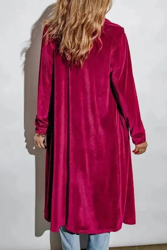 Retro Velvet Long Sleeve Pocket Coats SlipResistantHem