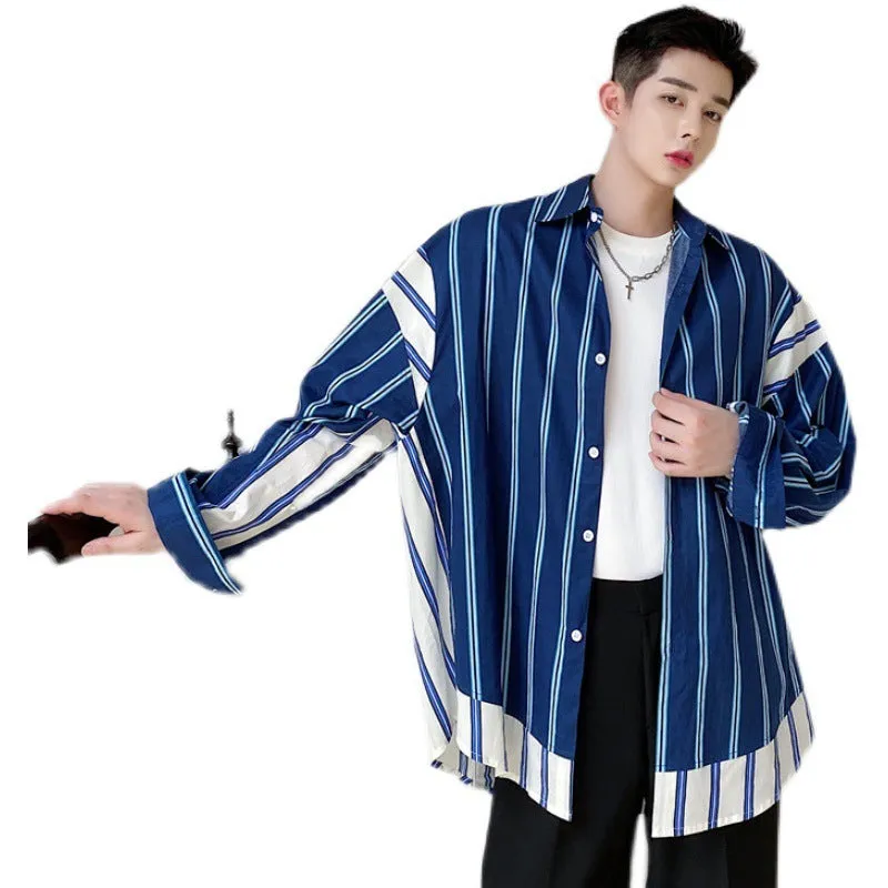 Fashion Irregular Color Contrast Stripe Coat Cool Tone