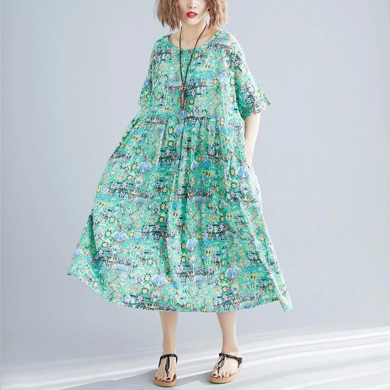 Literary style plus size fat MM200 kg loose and thin dress Chilly Wear Muted Tones