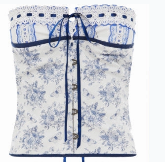 Relaxed Design Odor Resistant Fashionable Back Lace-up Pure Cotton Embroidered Tube Top