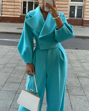 Autumn And Winter  Casual Woolen Suit Lantern Sleeve Large Lapel New Fine