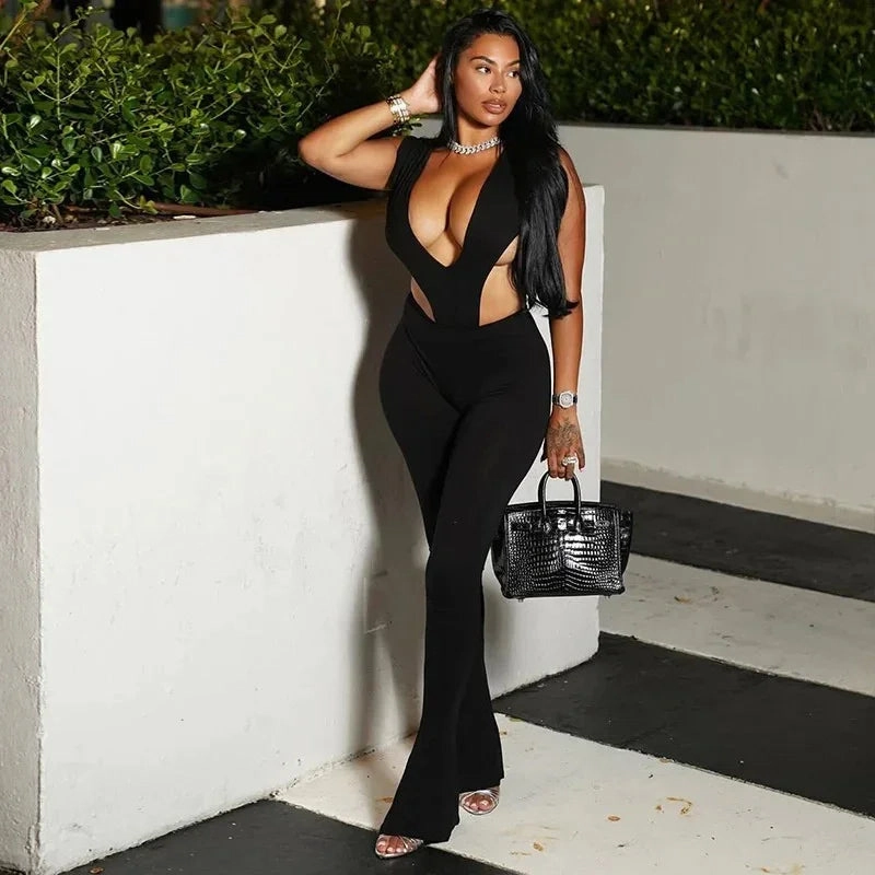 Eco Cozy Shopping Retro Deep V-neck Party Jumpsuits