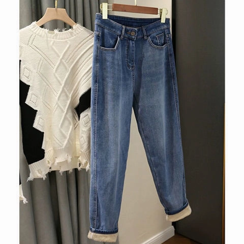 Add Fleece And Thick Blue High-waisted Daddy Jeans For Children Fall Winter Fit For Every Day