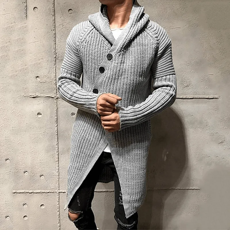 Waffle Knit Anti Pilling Surface Sweater Cardigan Solid Color Hooded Long Knit Jacket