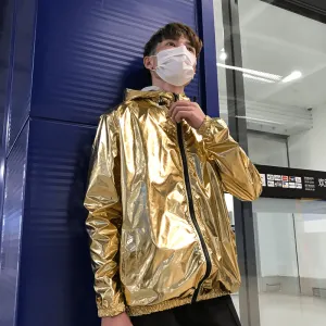 Gold and Silver Reflective Laser Show Shiny Jacket Climate Adaptive Design Waterproof Zipper Closure