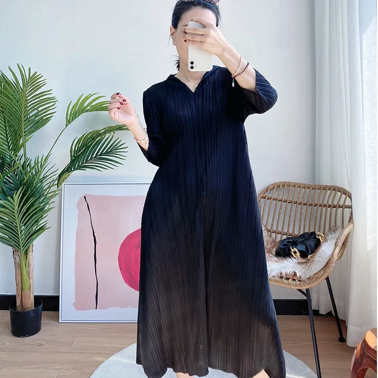 Women's Hooded Pleated Loose Maxi Dress Minimal Core