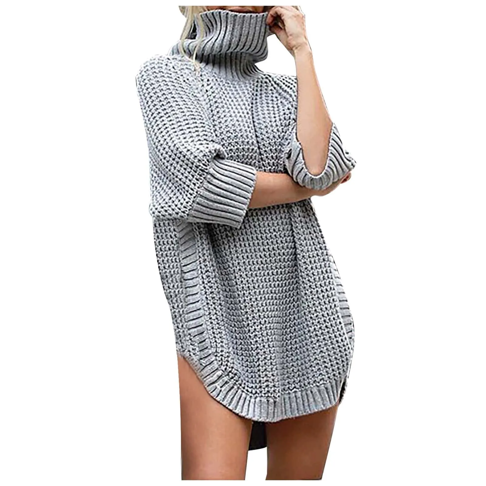 Women's Solid Turtle Neck Sweater Dress Rooftop-Event