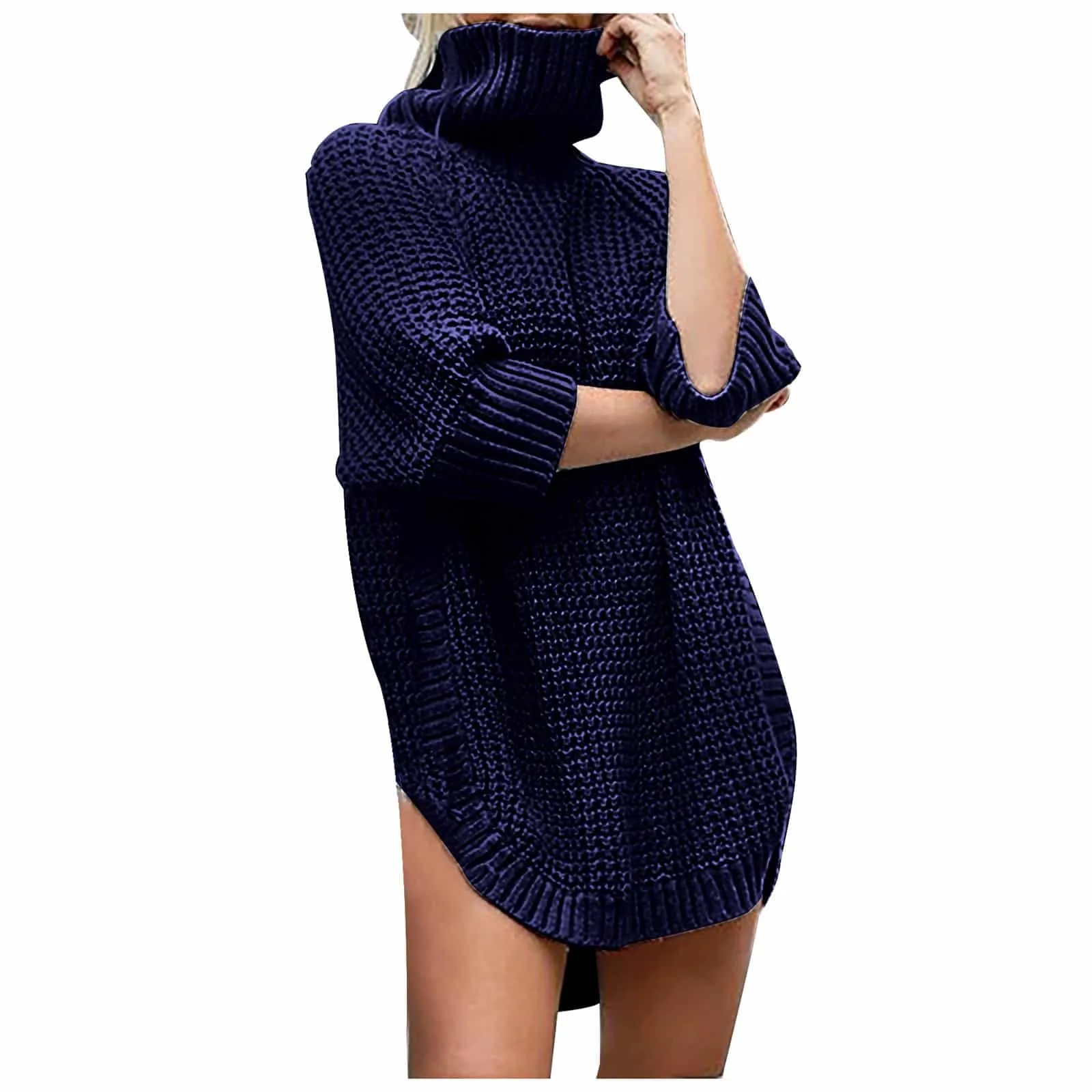 Women's Solid Turtle Neck Sweater Dress Fair-Trade