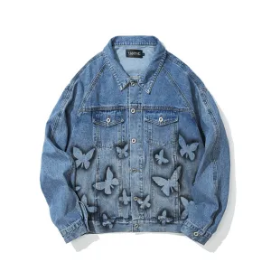 Butterfly Print Denim Jacket Men'S Ins European and American Trendy Brand Jacket Classic Ribbed Cuffs
