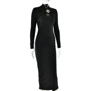 Side Ruching Sexy Slim-fit Pleated Hollow-out Long Sleeve Dress