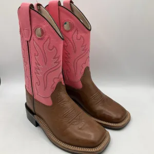 Size 13.5: Old West Pink/Brown Boots Slip On Mechanism