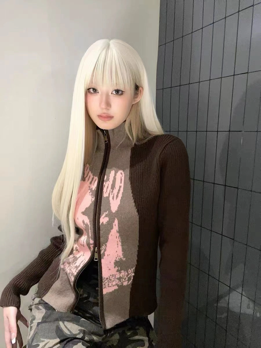 Smart Wear Classic Fit Women's Jacquard Knitted Sweater Zipper Cardigan Outerwear