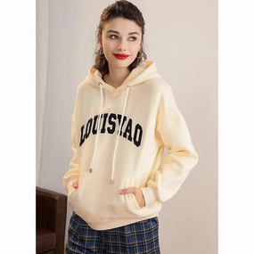 Hooded Drawstring Embroidered Patch Drop-Shoulder Pullover Hoodie Hip Hop Fashion