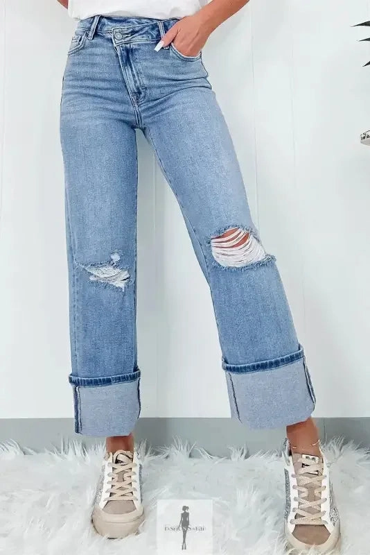 Blue High Rise Ripped Jeans Cool Silhouette