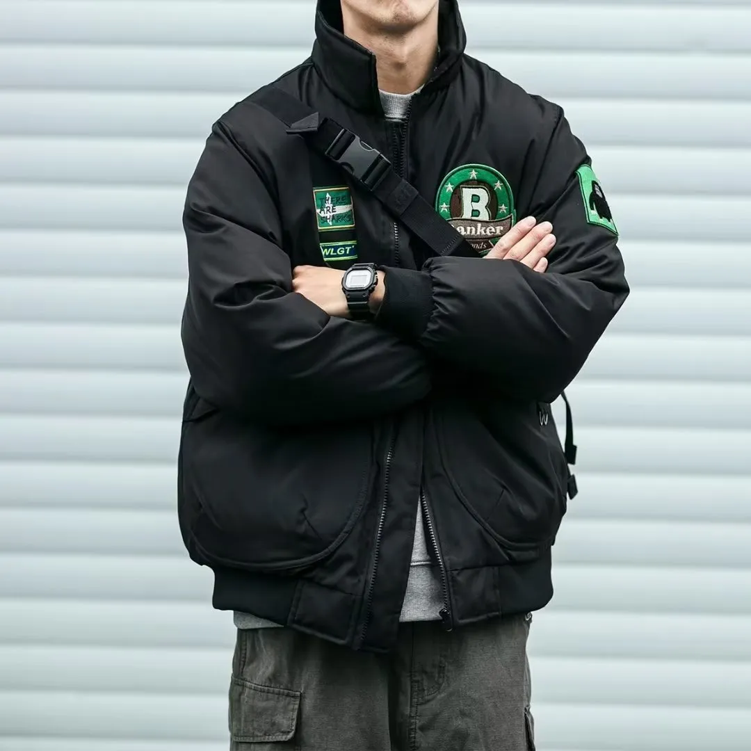 American Baseball Cotton-padded Jacket Men's Winter Thickened Couple Coat heavy duty fabric WaterRepellentFabric