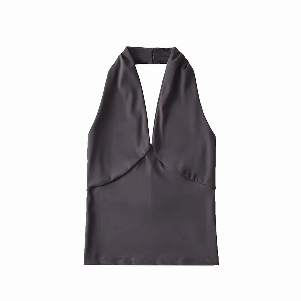 American-style Deep V-neck Halter Vest Women's Outer Wear Design Slim-fit Short High Waist Top Smooth zipper closure