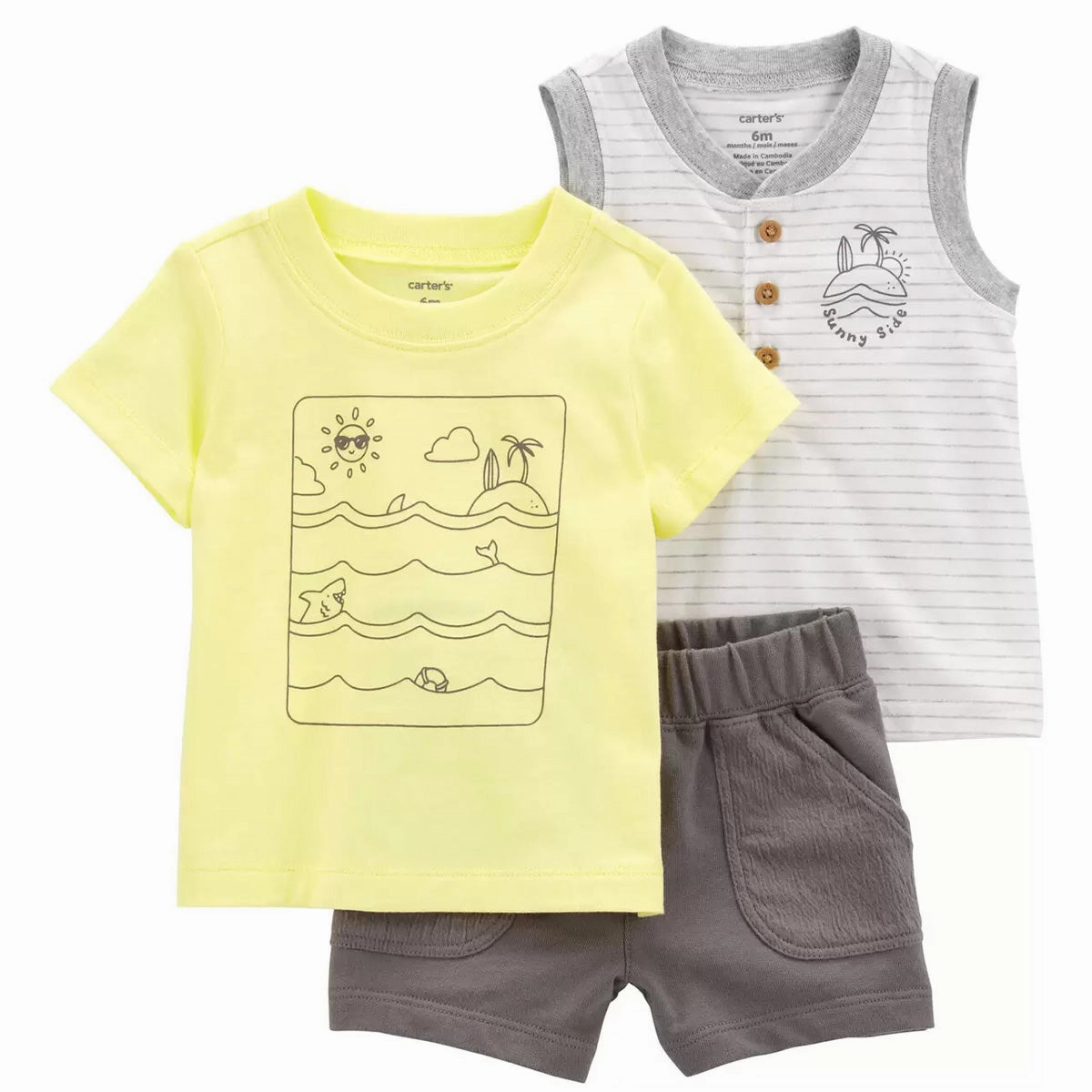 Adjustable Hem Cuff Baby Boys' 3-Piece Ocean Print Outfit Set 1R019410