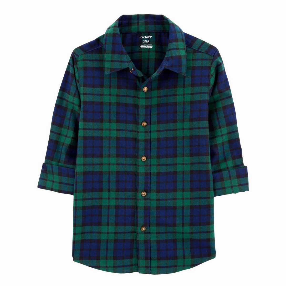 Boys' Plaid Twill Button-Down Shirt 2R588810 StaticResistantFabric Durable Color Retention