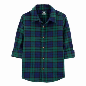 Boys' Plaid Twill Button-Down Shirt 2R588810 StaticResistantFabric Durable Color Retention