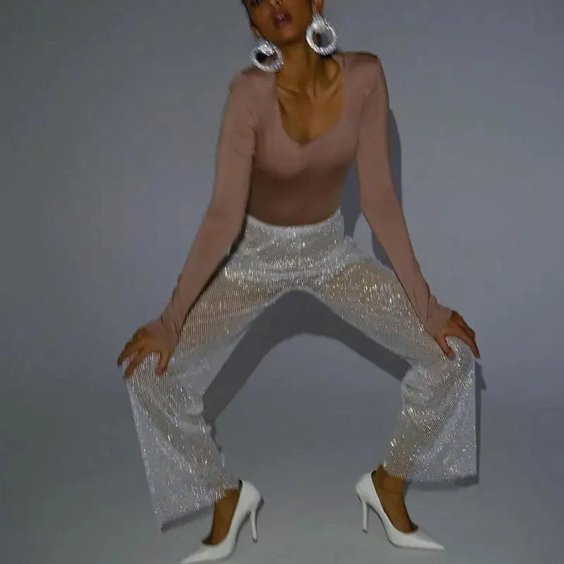 Mesh Wide Women Pants Roll-up style FourWayStretch