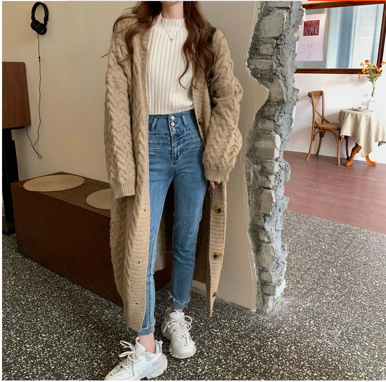 Breathable Wear Fit Simple Chic Mid-length Sweater Female Baggy Coat