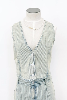 Hidden Zipper Pocket Faded Stripe Vest