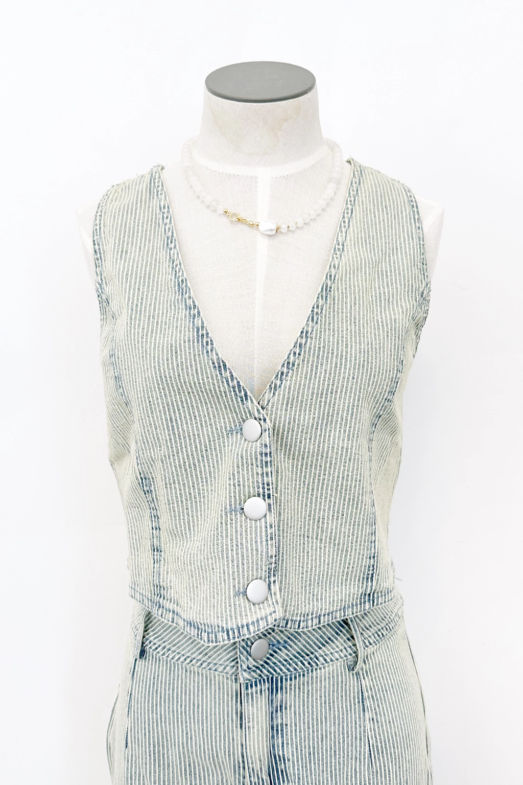 Hidden Zipper Pocket Faded Stripe Vest