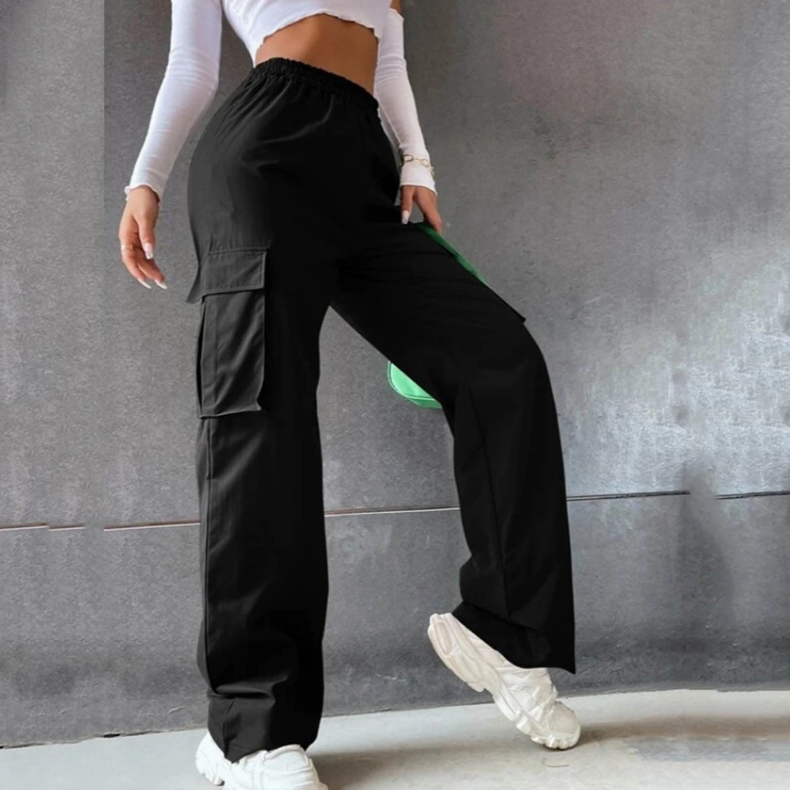 All weather Flared bottom Beltless Trousers High Waist Wide Leg Straight