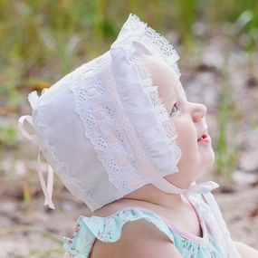 Circular Knit Technique Baby Bonnet Girls Pink Ribbon 1803