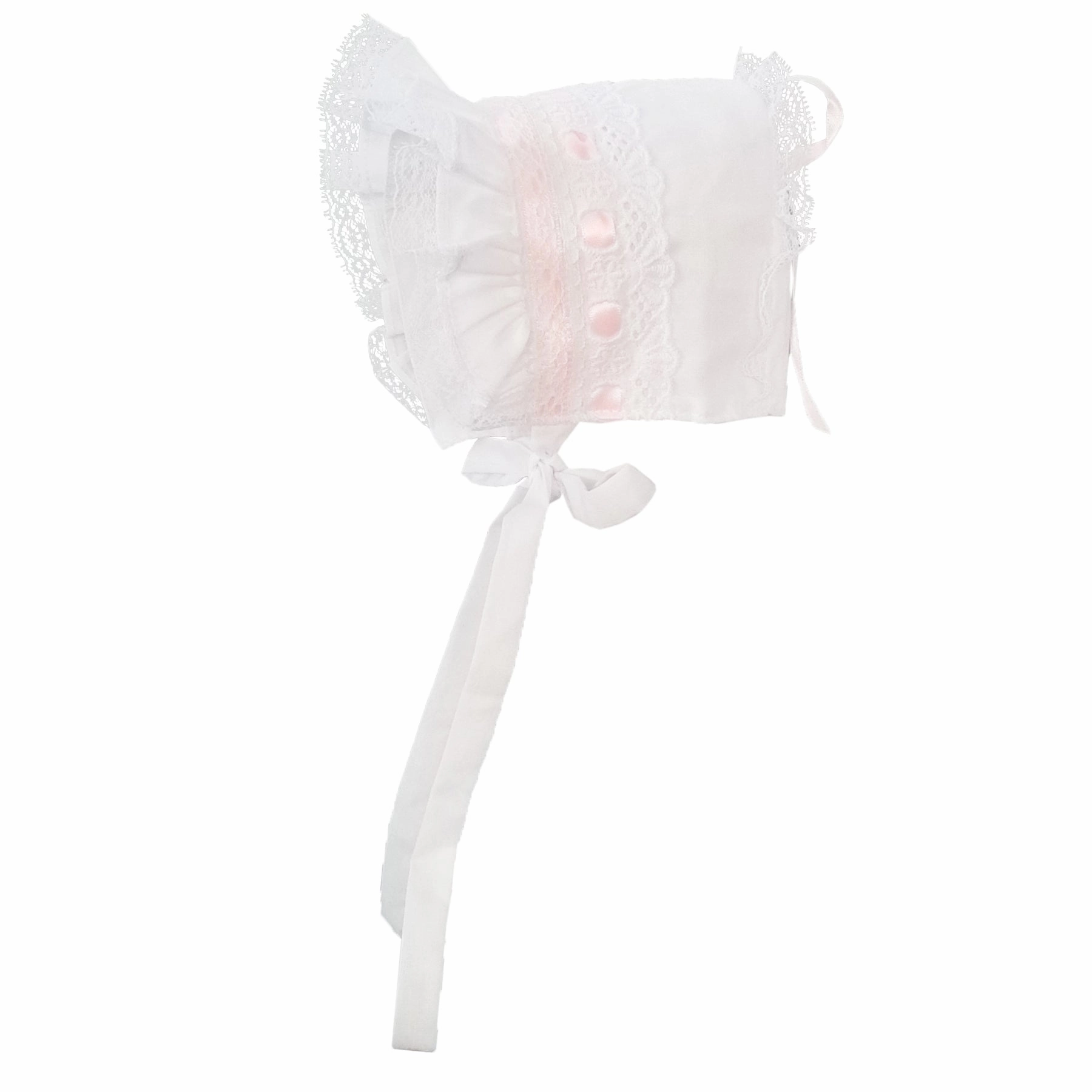 Adjustable Fit System Baby Bonnet Girls Pink Ribbon 1803