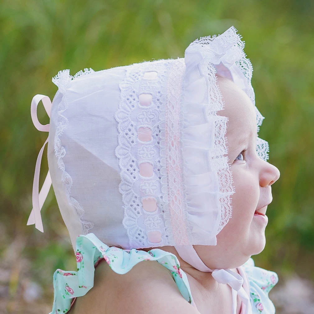 All Day Comfort Cool and Breezy Baby Bonnet Girls Pink Ribbon 1803