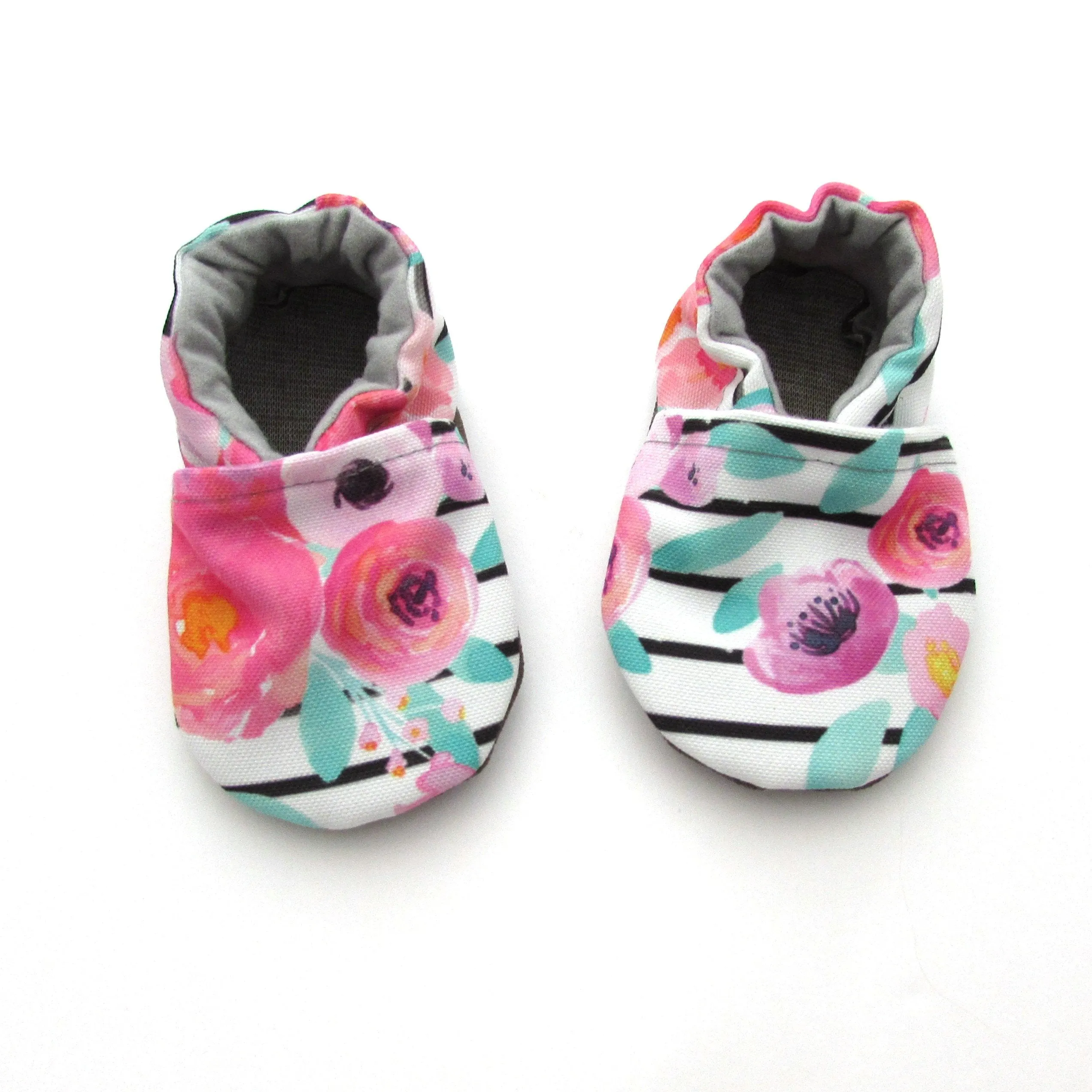Ankle Stability Torsional Rigidity System Floral Stripe Eco-Canvas Baby Shoes