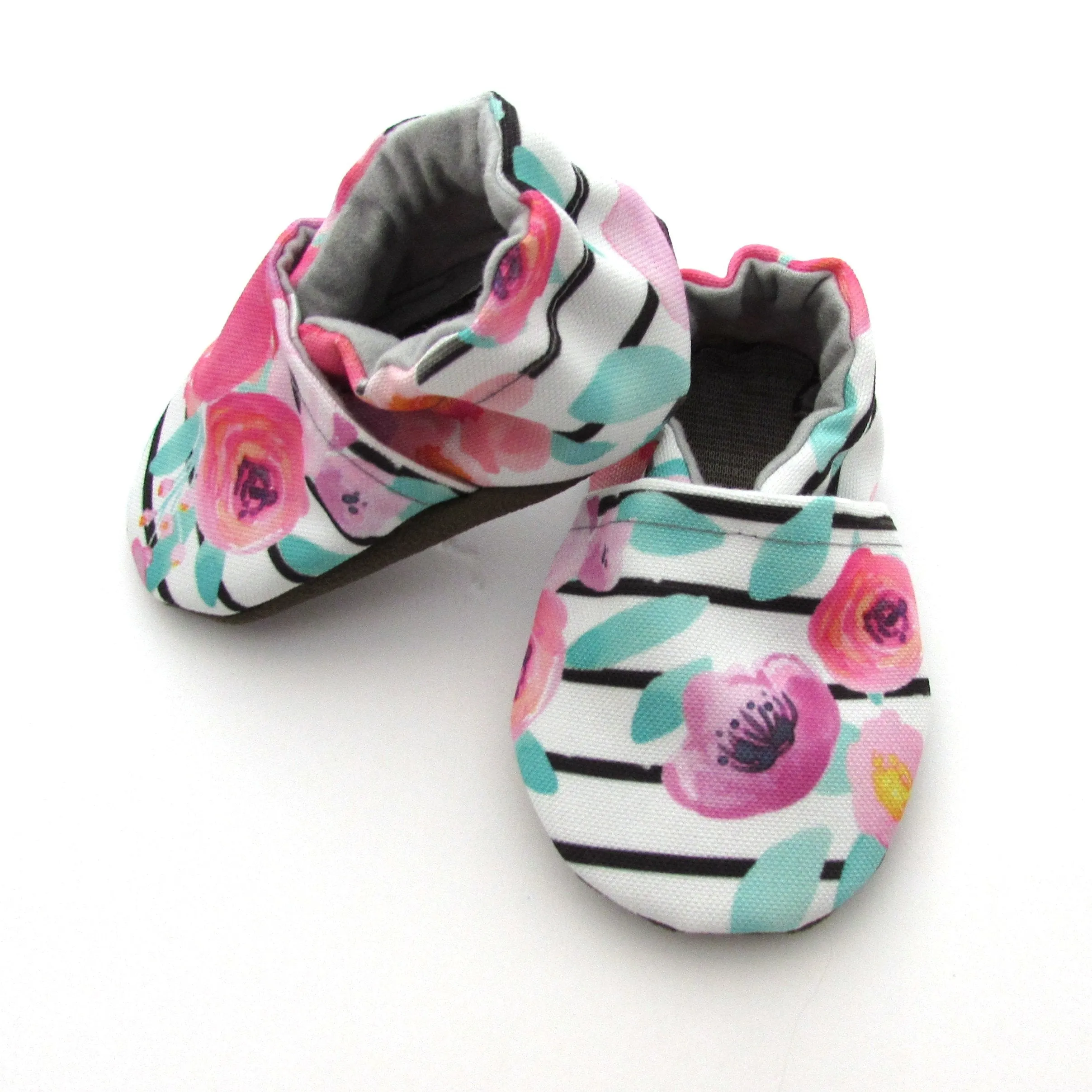 elastic - closure Floral Stripe Eco-Canvas Baby Shoes