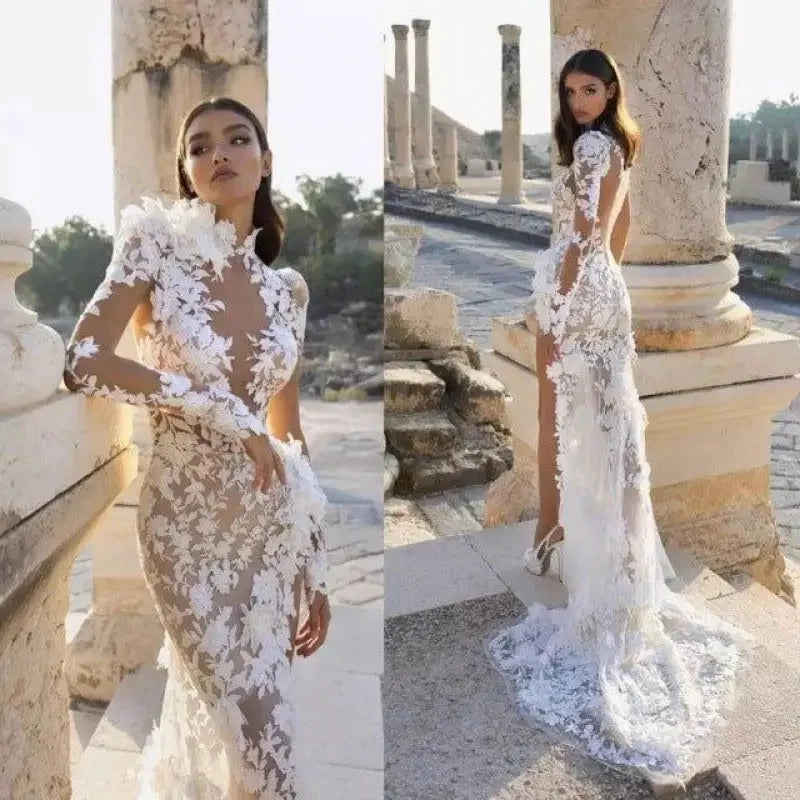 SoftTouchTexture Hidden-Pocket Arabia Illusion Lace Wedding Dress