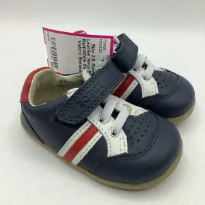 Hydrophobic Upper Core Comfort Size 2.5: Bobux Leather Navy Blue Red/White Striped Velcro Sneakers