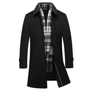 Full Length Zipper Closure New Men'S Long Coat Lapel Woolen Coat Business Wool