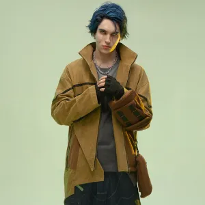 Fleece Inside Asymmetric Medium And Long Sandstone Wind Coat